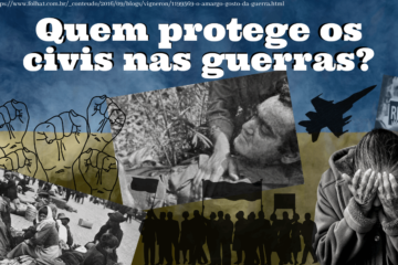 Lê-se quem protege os civis nas guerras e contém imagens que mostram civis em situações de guerra