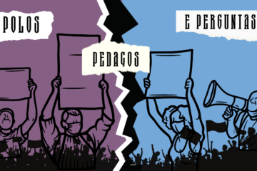São apresentadas pessoas de lados opostos e lê-se Polos, pedaços e perguntas da política brasileira